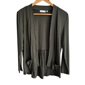 Habitat Striped Stretch Cardigan Sz M Green Black Layering Casual Cute Fall EUC